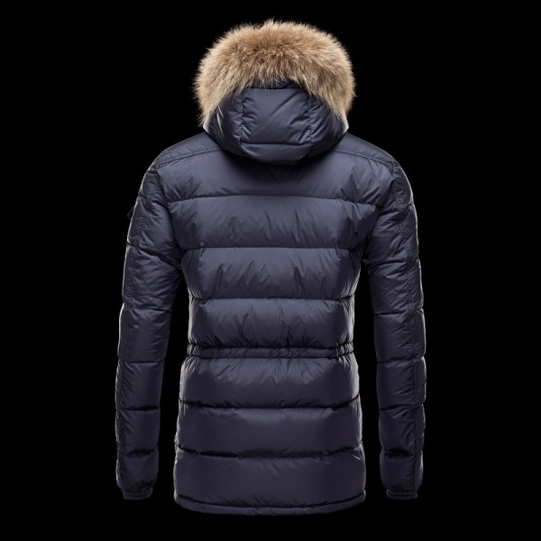 Moncler Navy lunga Cap Fur semplice e bottoni Cappotti